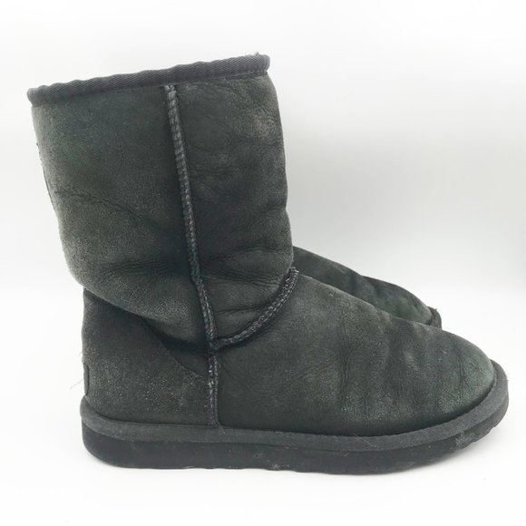 UGG Classic Short Black Suede Sheepskin Fur Lined Boots Mid Calf Y2K Womens 8 - Picture 3 of 14
